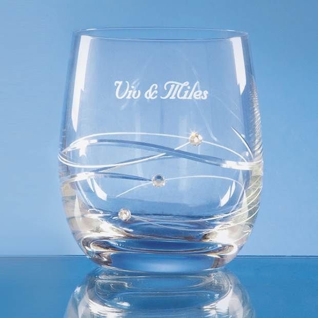 SL222 - Single Diamante Whisky Tumbler with Spiral Design Cutting