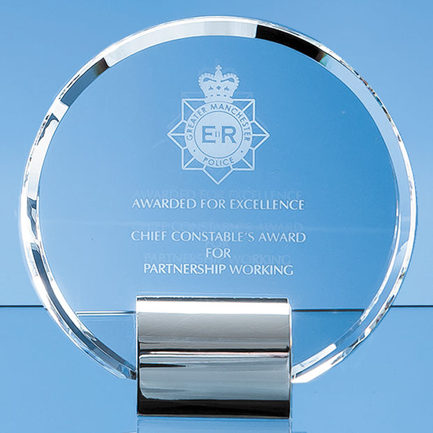 SY2007 - 17.5cm Optical Crystal Circle mounted on a Chrome Stand