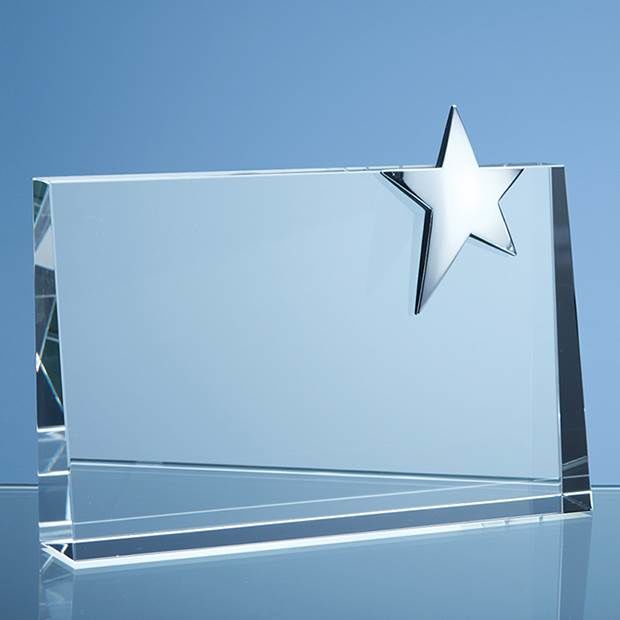 SY3023 - 20cm Optical Crystal Horizontal Rectangle with Silver Star