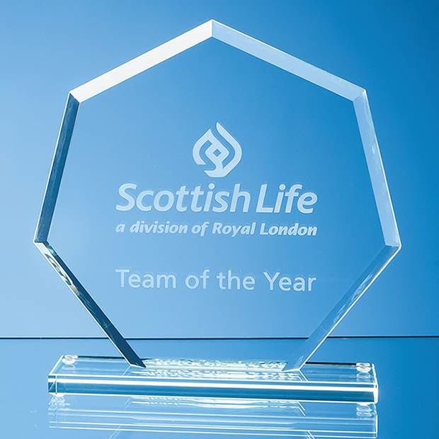 TL30 - 19cm x 19cm x 1cm Jade Glass Bevelled Edge Heptagon Award
