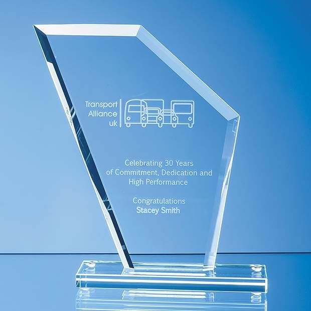 TL42 - 19.5cm x 16.5cm x 1cm Jade Glass Bevelled Edge Wing Award