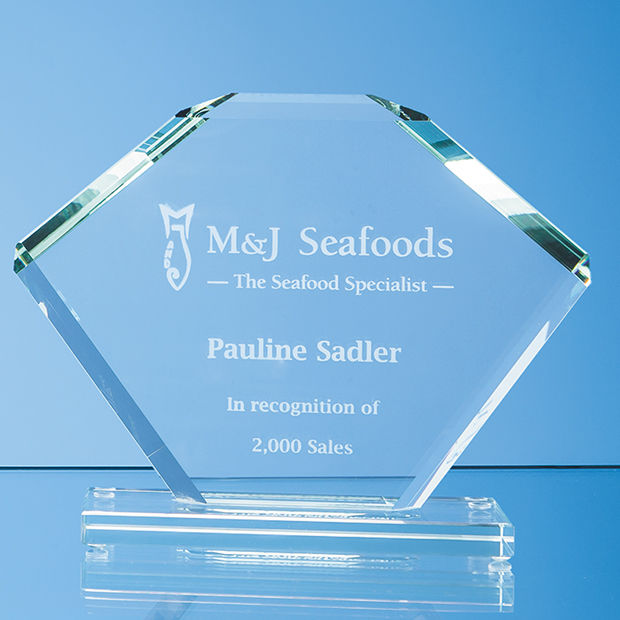 TL52 - 18cm x 25cm x 12mm Jade Glass Bevelled Edge Clipped Square Award