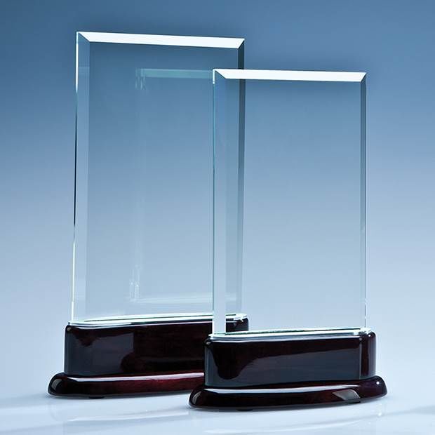 TZ5025 - 18.5cm x 11.5cm x 10mm Crystal Rectangle on a Rosewood Base