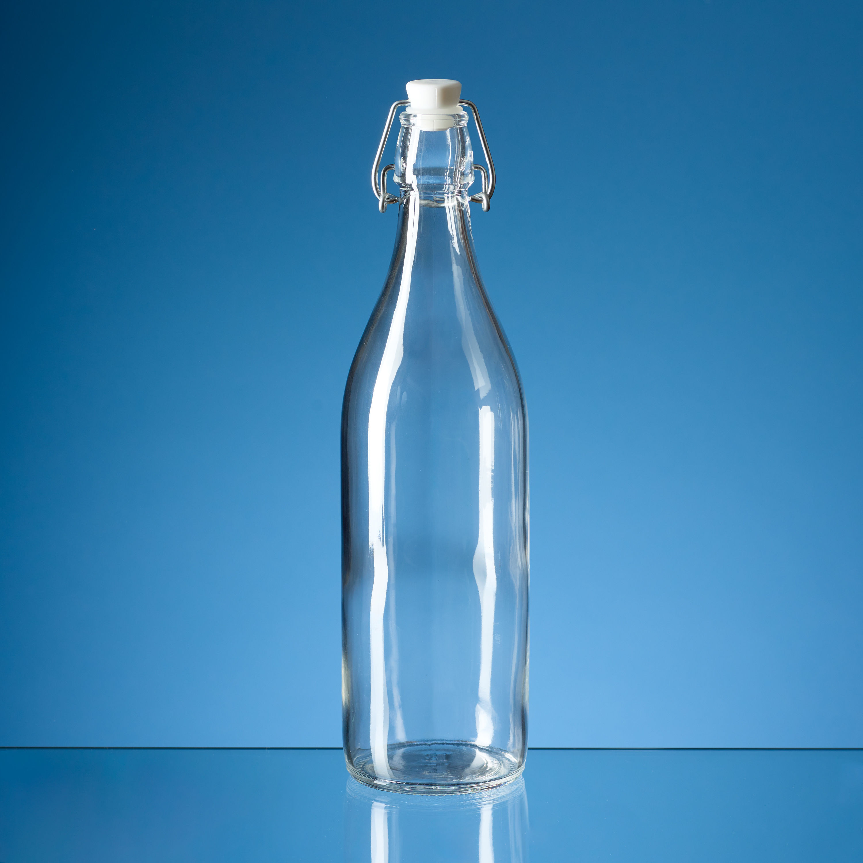 BR48 - 1ltr Round Whte Cap Swing Top Bottle with White Wsher