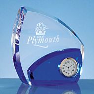 SY4045 - 13.5cm Optical Crystal Clear & Cobalt Blue Clock