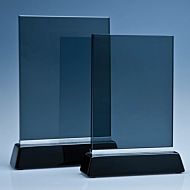 TZ3712 - 16.5cm x 12cm x 10mm Smoked Glass Rectangle on a Black Base