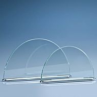 TZ3717 - 19.5cm x 11cm x 7mm Clear Glass Half Moon on an Aluminium Base