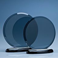 TZ3752 - 17cm x 10mm Smoked Glass Circle on a Black Piano Finish Base